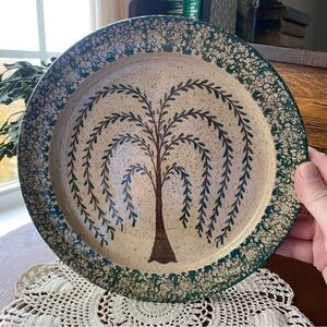 Handcrafted Ceramic Plate with Tree Design EUC